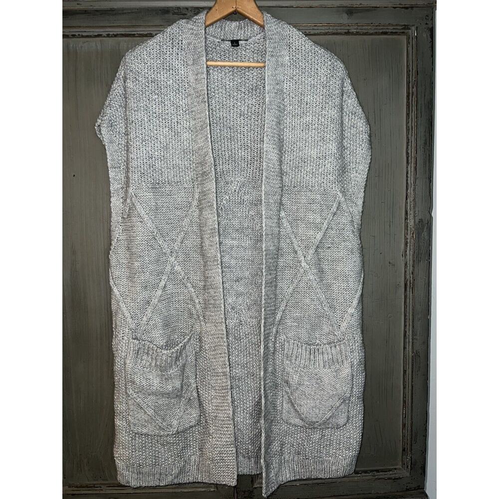 Ann Taylor Alpaca Blend Wool Gray Cardigan Open Front Sweater Women’s L